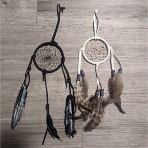 lot #105 Handmade set of 2 Leather Dreamcatchers with Feathers Beads Accents